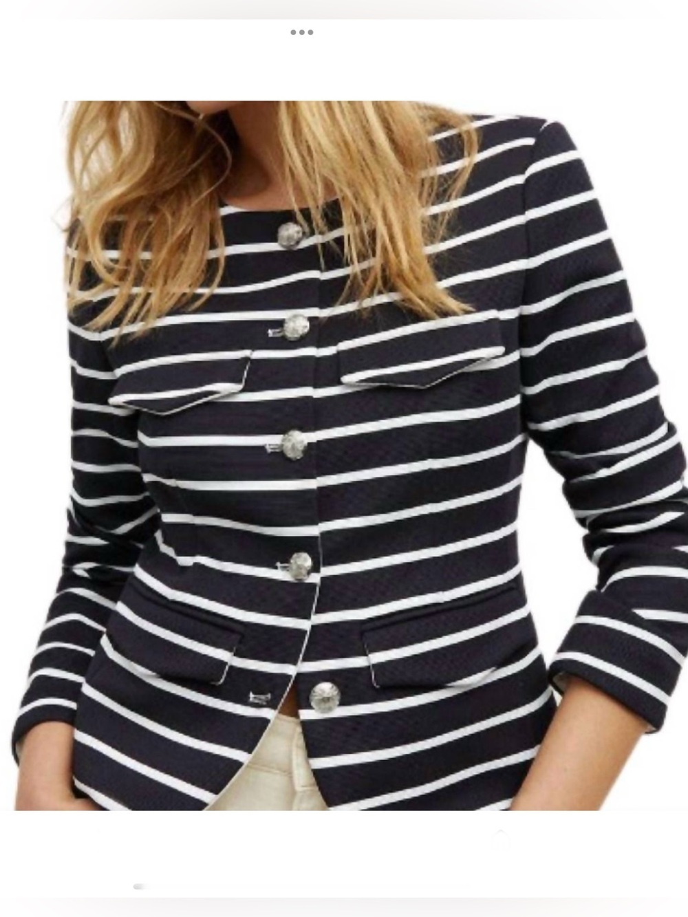 NEW VERONICA BEARD kensington knit jacket in navy/white size small